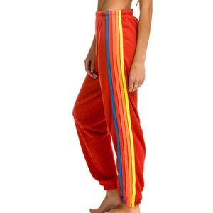 Aviator Nation 5 Stripe Sweatpants - Red // Neon Rainbow